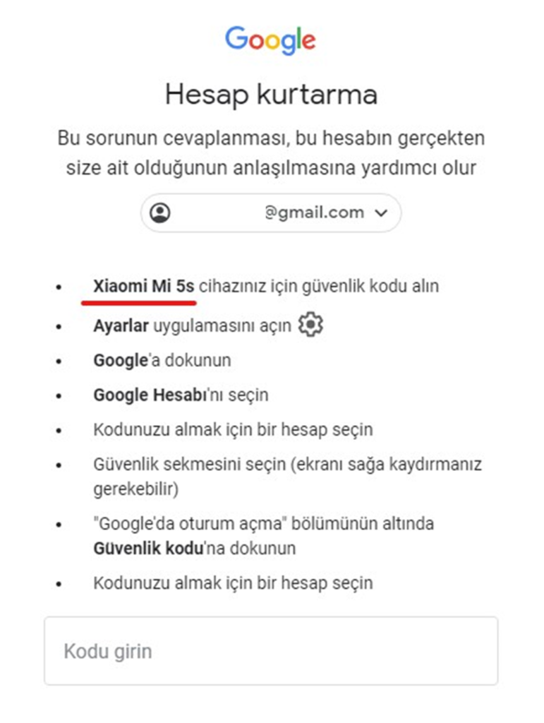 Google Hesap Kurtarma 