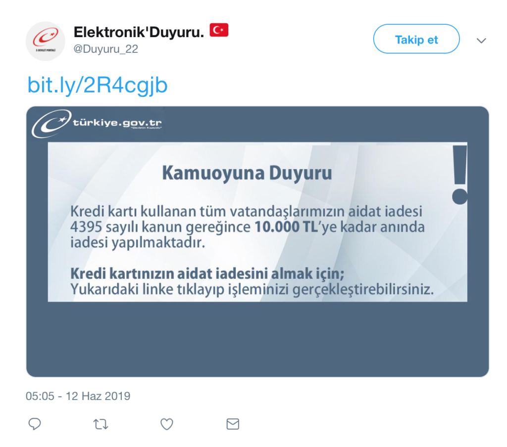 E-devlet oltalama sosyal medya paylaşımı